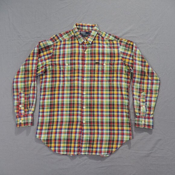 Vintage Polo Ralph Lauren Shirt Men Medium Madras Plaid Preppy Classic Statement - Picture 1 of 12